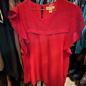 Monteau Red Ruffle Sleeve Blouse